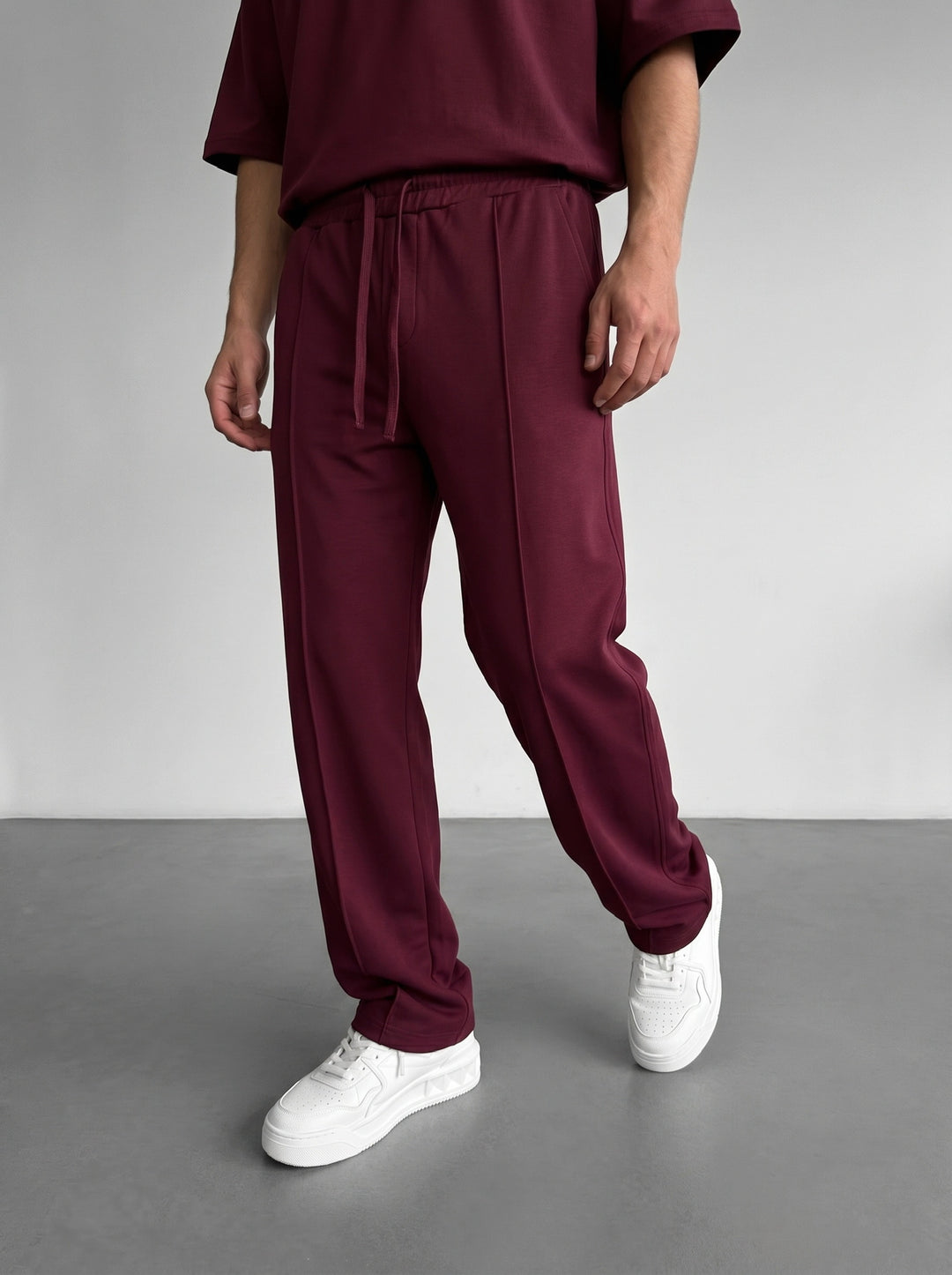 Loose Fit Basic Pleated Trousers - Bordeaux