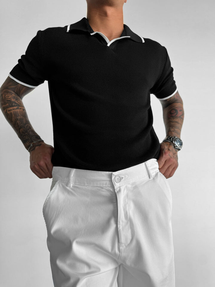 Regular Fit Knit Line Polo T-Shirt - Black