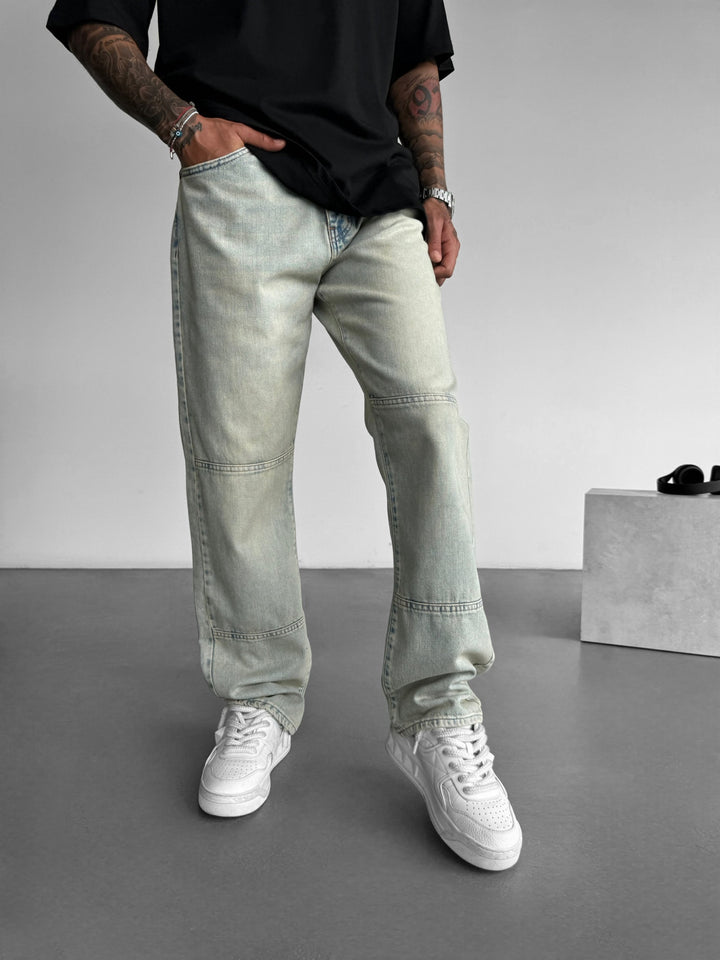 Baggy Seam Washed Jeans - Ice Blue