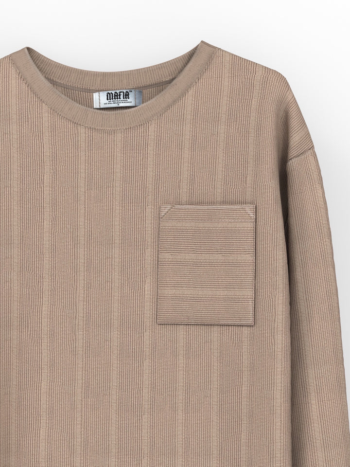 Regular Strip Pocket Sweater - Beige