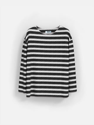 Oversize Striped Knit Sweater - Black