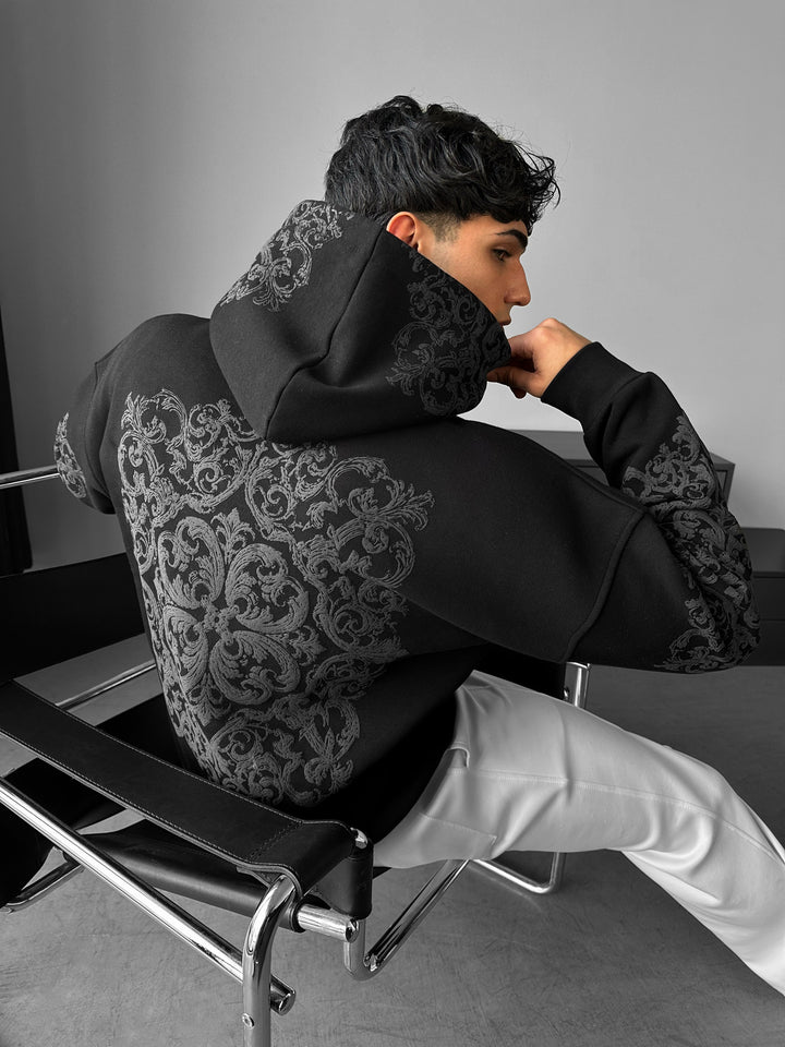 Oversize Carpet Pattern Hoodie - Black and Anthracite
