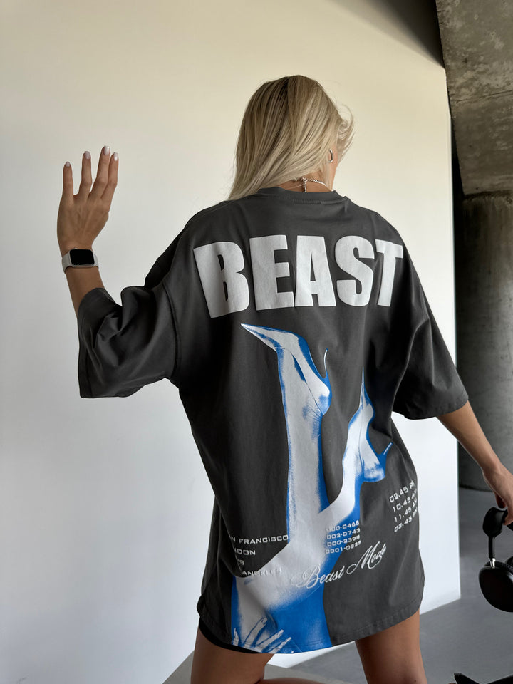 Oversize Beast T-shirt - Anthracite and Blue