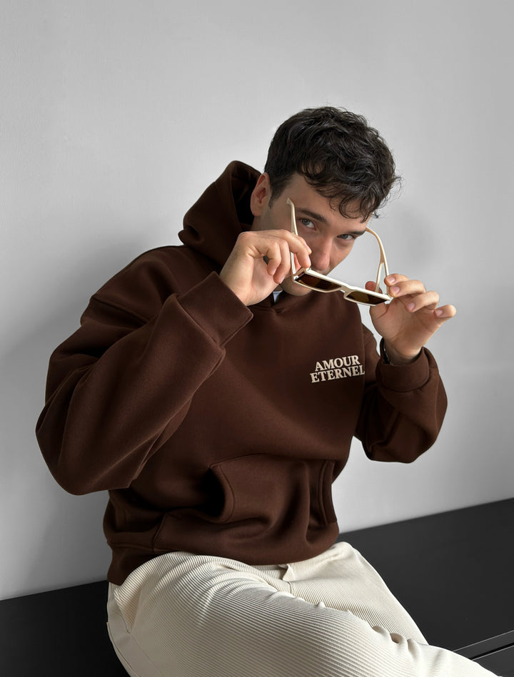 Oversize Amour Éternel Hoodie - Brown