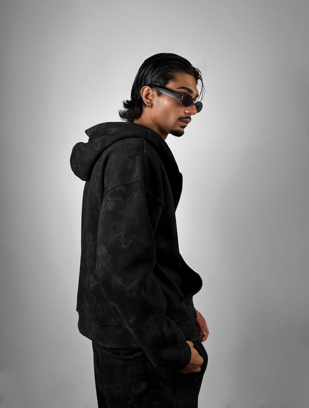 Oversize Double Zip Hoodie - Black