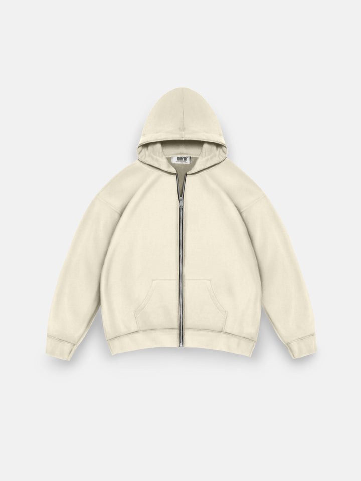 Oversize Basic Zipper Hoodie - Antique White