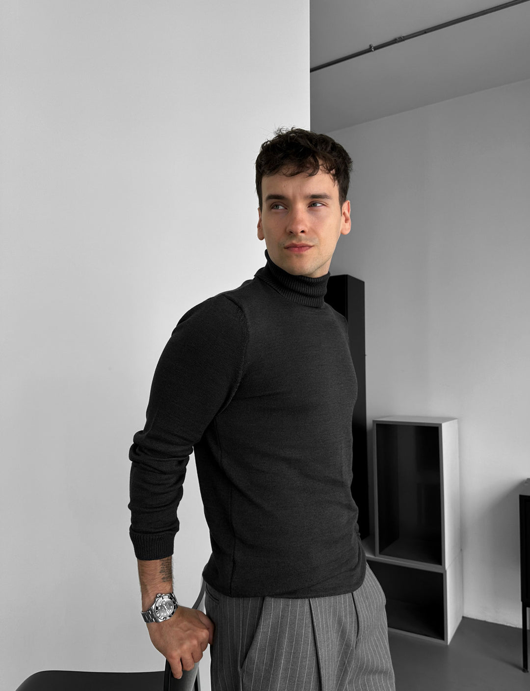 Slim Fit Long Neck Pullover - Anthracite