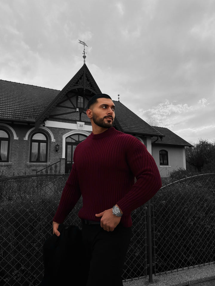 Loose Fit Striped Structure Pullover - Bordeaux