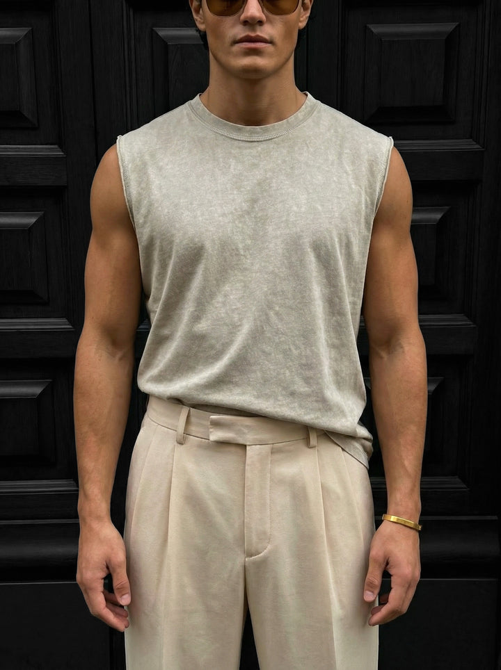 Oversize Washed TankTop - Beige