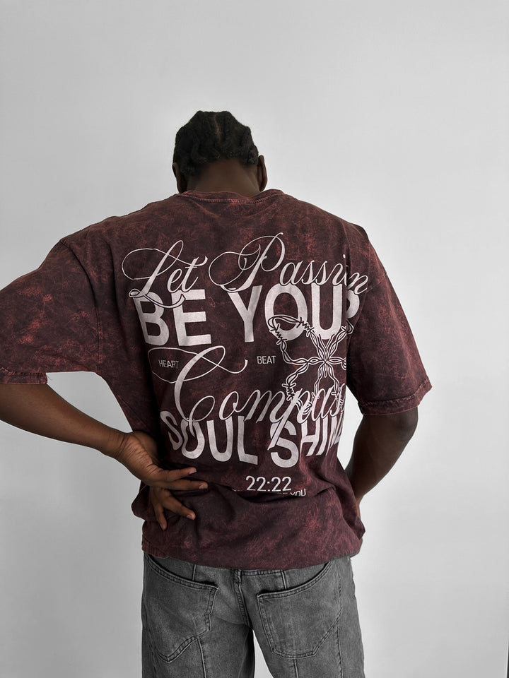 Oversize Washed 'Be your Soul Shine' T-Shirt - Bordeaux