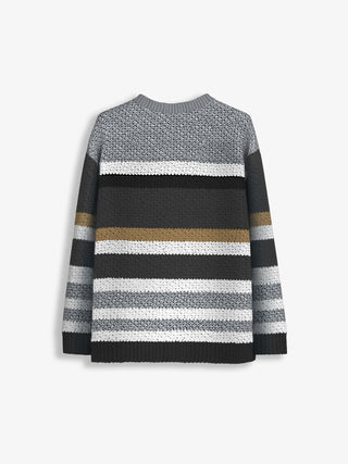 Oversize Striped Knit Sweater - Black