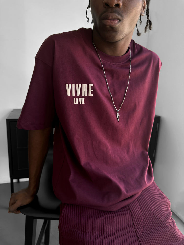 Oversize Vivre la Vie T-shirt - Bordeaux