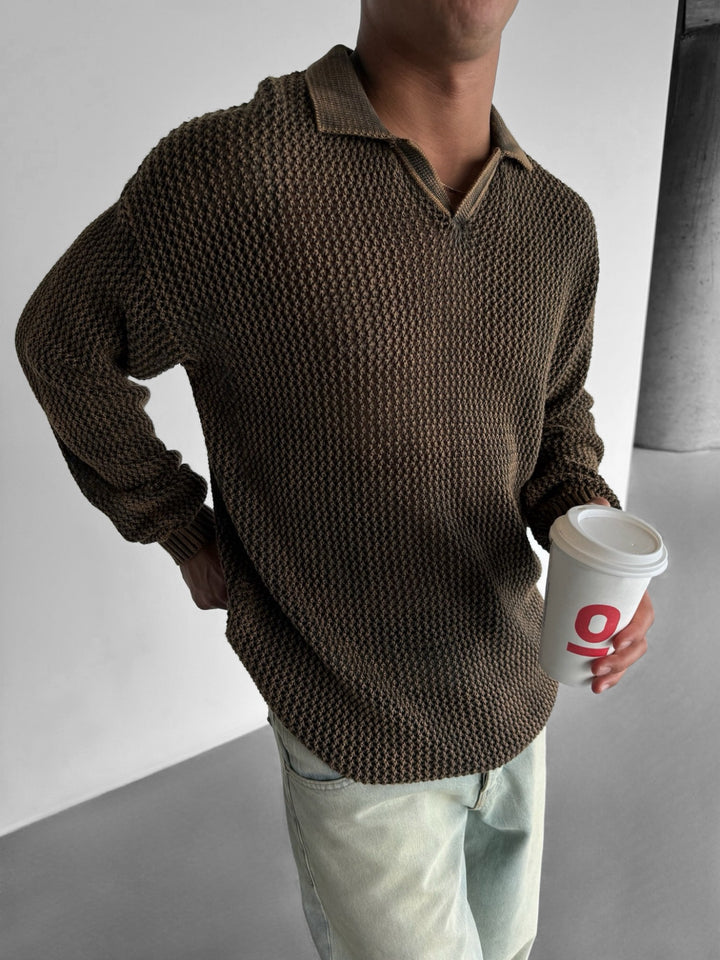 Oversize Rusty Collar Knit Sweater - Brown