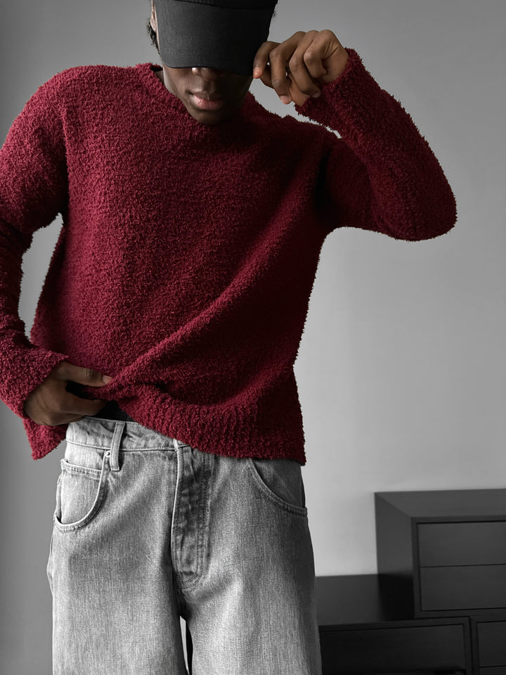 Oversize Plush Pullover - Bordeaux