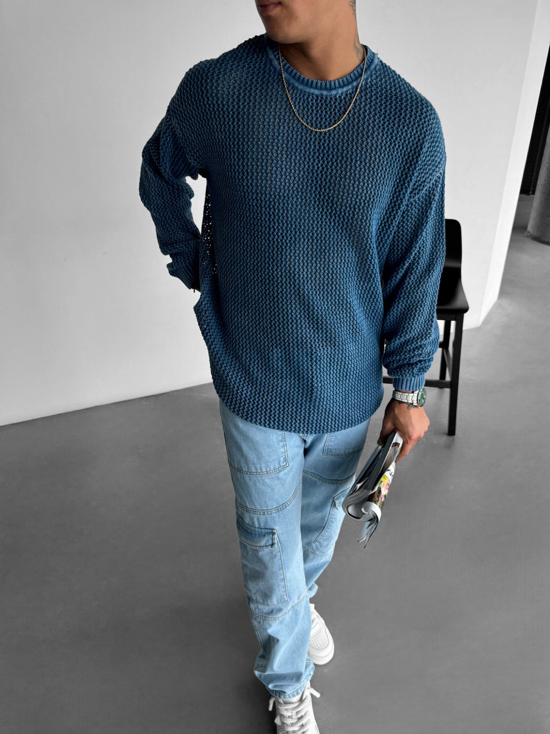 Oversize Rusty Knit Sweater - Blue