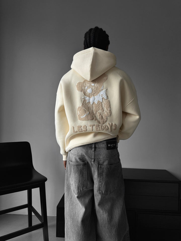 Oversize 'Les Teddys' Hoodie - Antique White