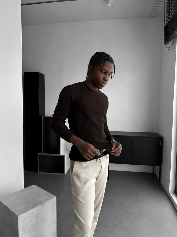 Slim Fit Thin Knit Sweater - Dark Brown