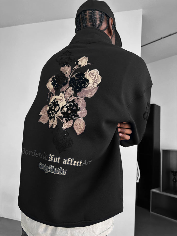 Oversize Half-Zip Graphic Sweatshirt - Black