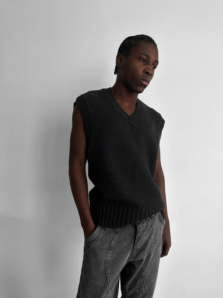 Loose Fit Knotted V Neck Pullunder - Anthracite