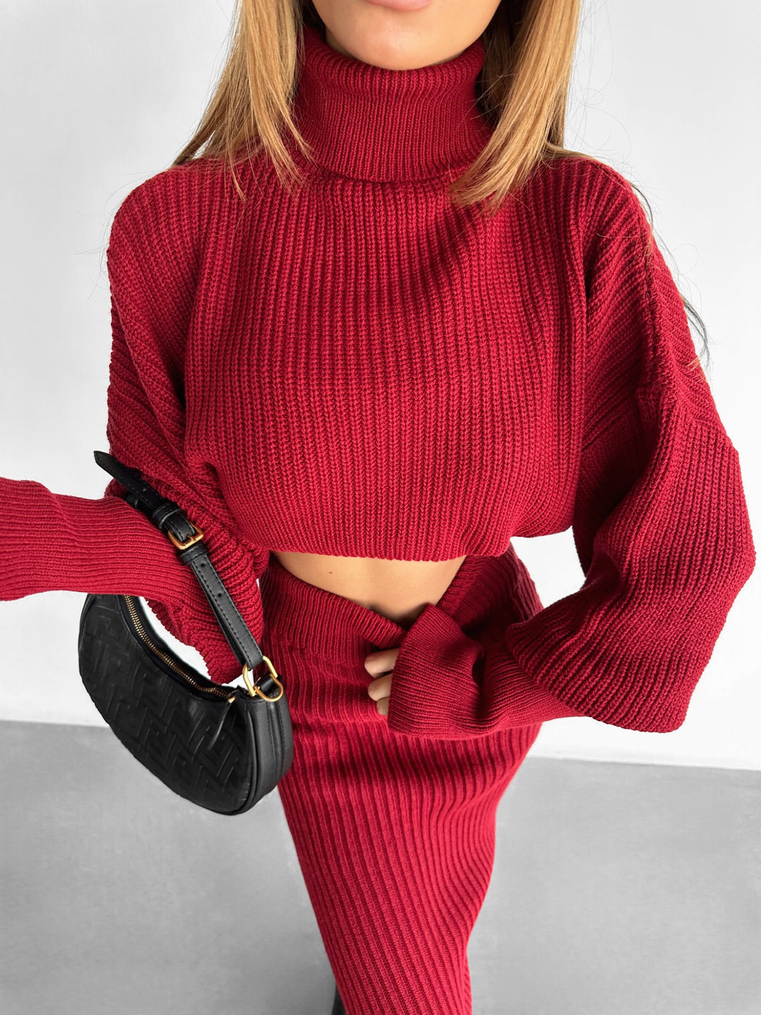 Knit Collar Pullover - Bordeaux Red