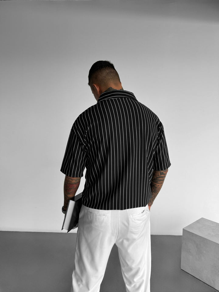 Oversize Line Polo T-shirt - Black