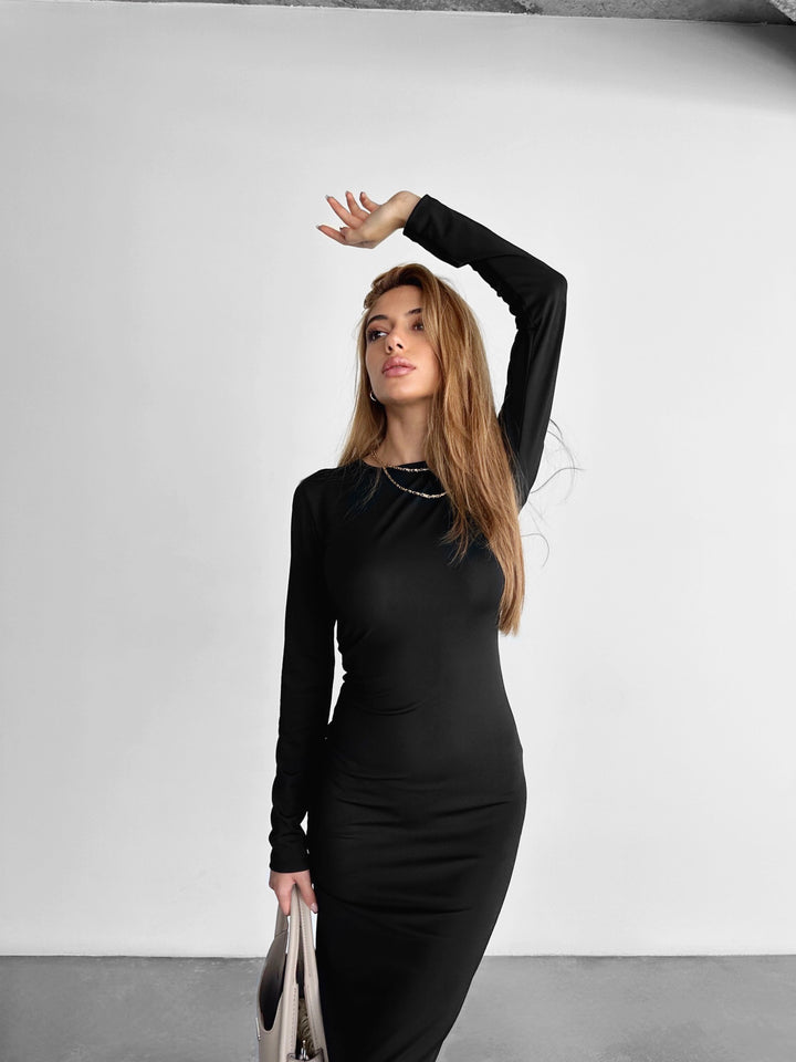 Long Arm Maxi Dress - Black