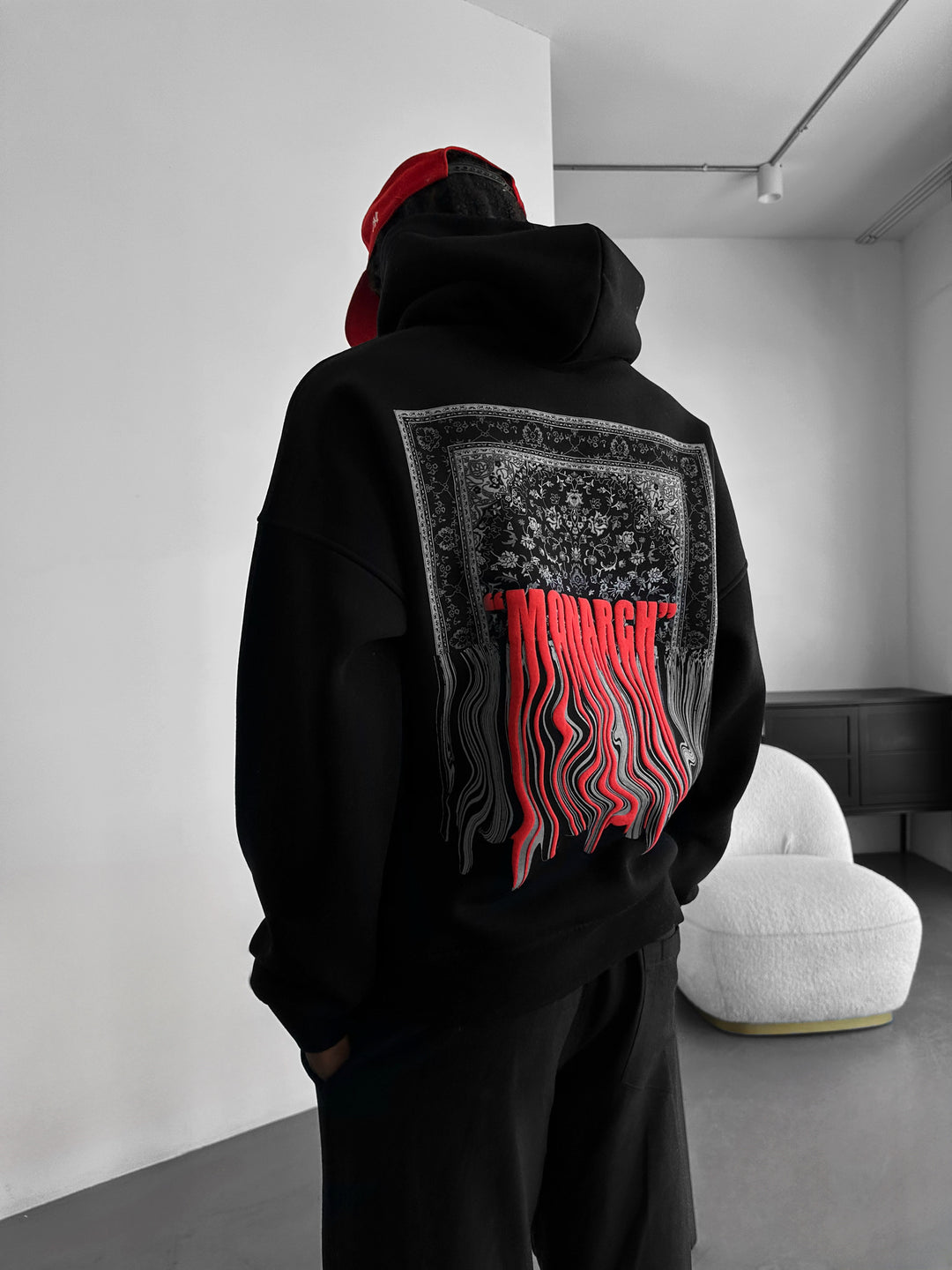 Oversize Monarch Hoodie - Black and Bordeaux