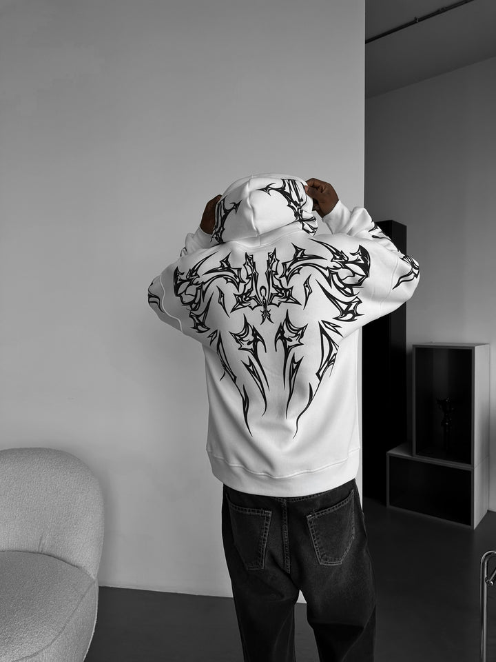 Oversize Mafia Tribal Hoodie - White