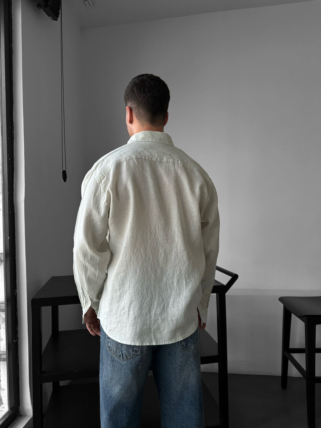 Regular Fit Long Arm Linen Shirt - Ecru