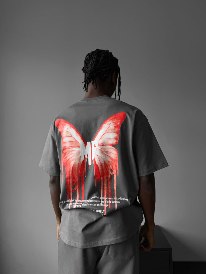 Oversize 'Like a Butterfly' T-Shirt - Anthracite