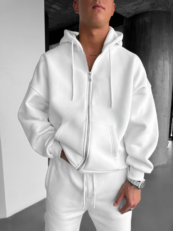 Oversize Basic Zipper Hoodie - Ecru