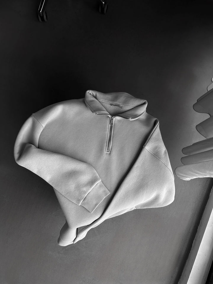 Oversize Half-Zip Polo Sweatshirt - Grey
