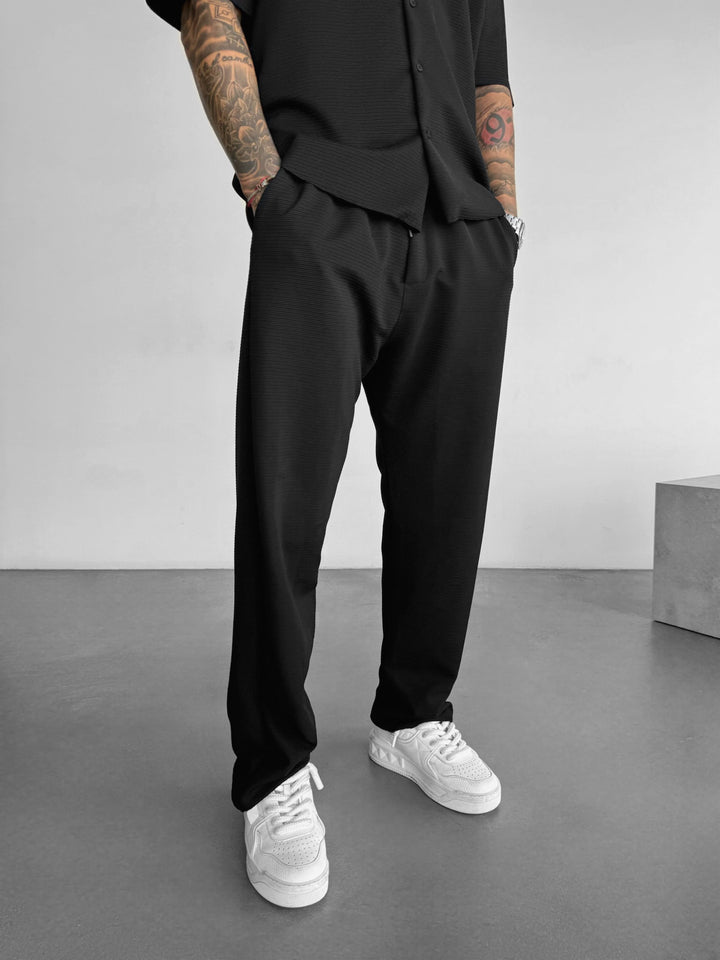 Loose Fit Lines Trousers - Black
