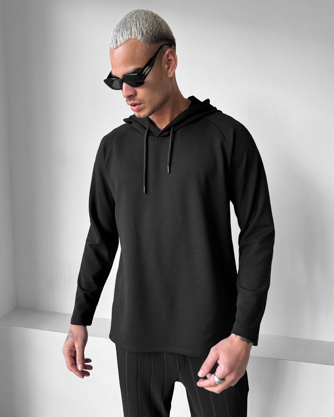 Loose Fit Thin Hoodie - Black