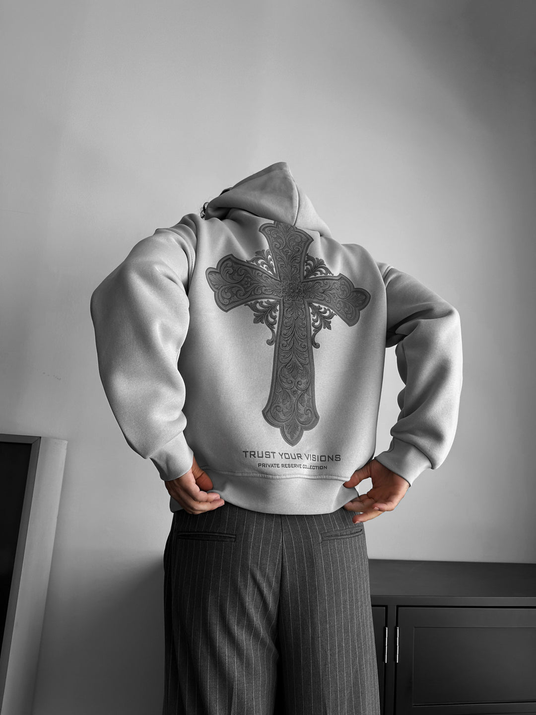 Oversize Cross Hoodie - Grey