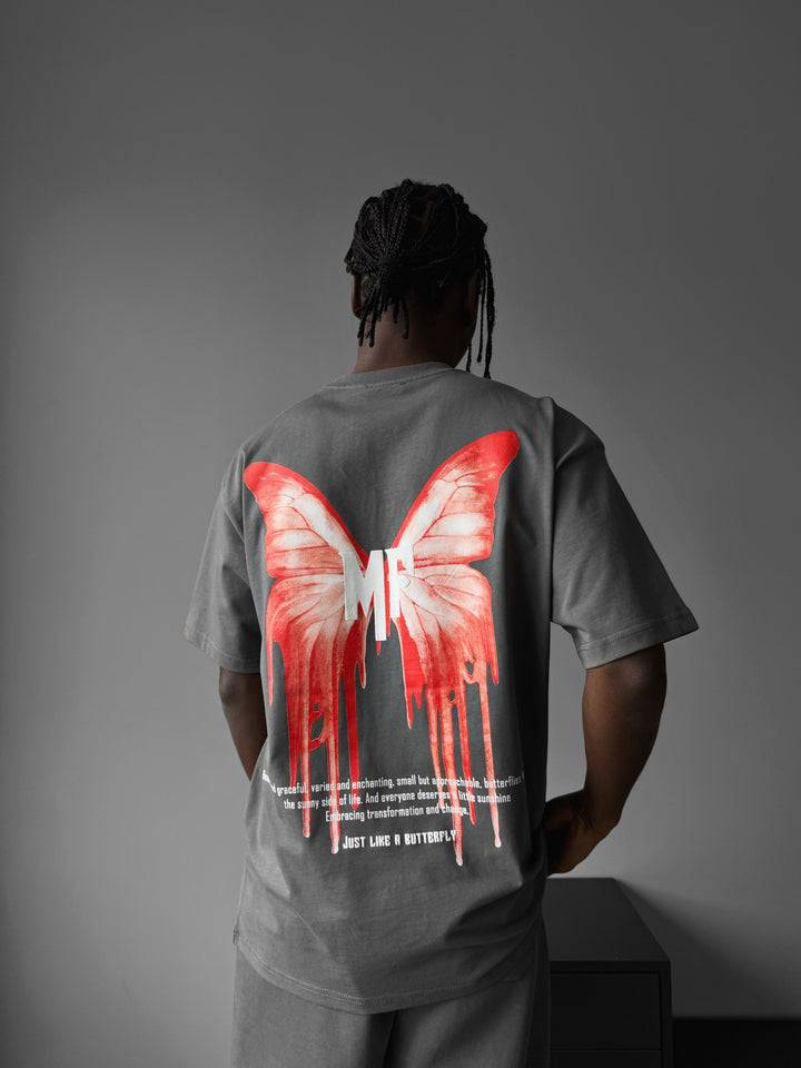 Oversize 'Like a Butterfly' T-Shirt - Anthracite