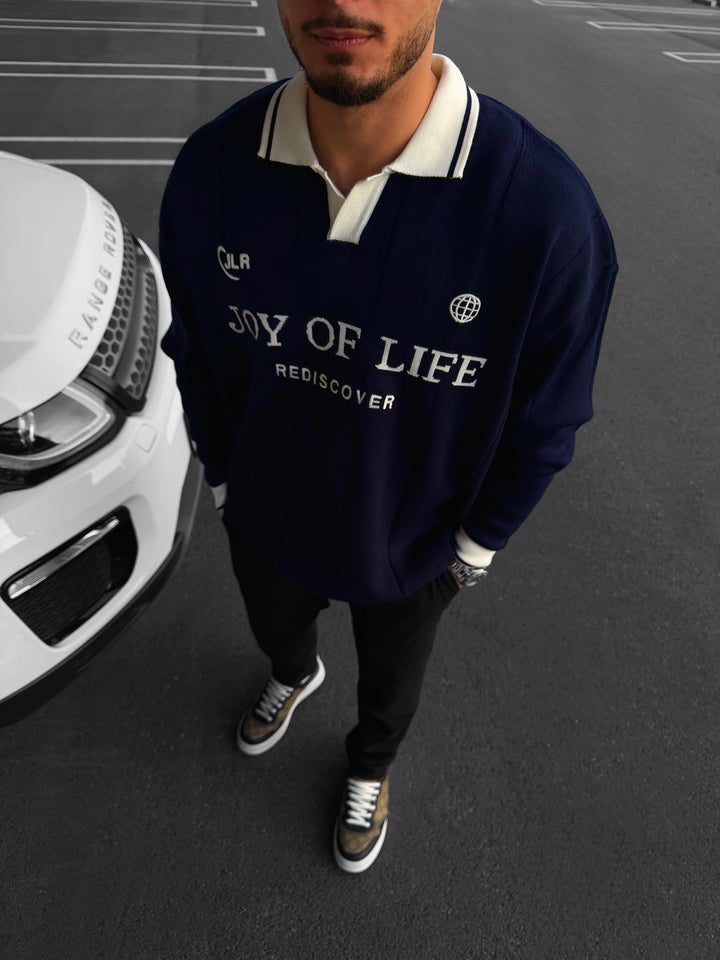 Loose Fit JLR Polo Sweater - Dark Blue