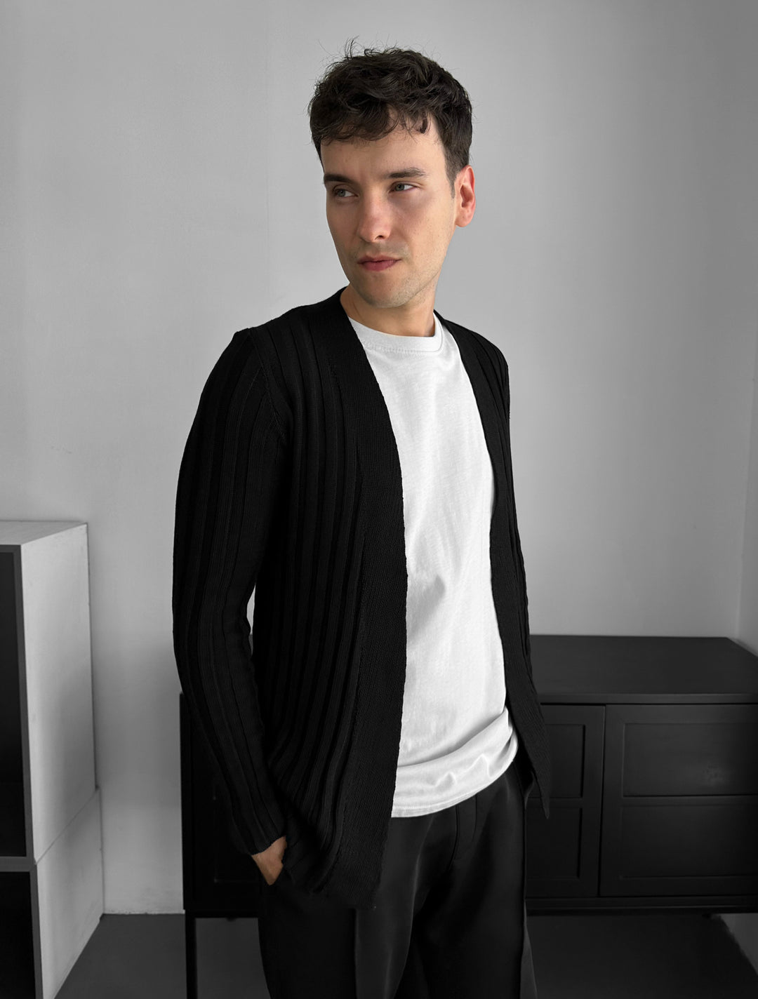 Slim Fit Knit Cardigan - Black