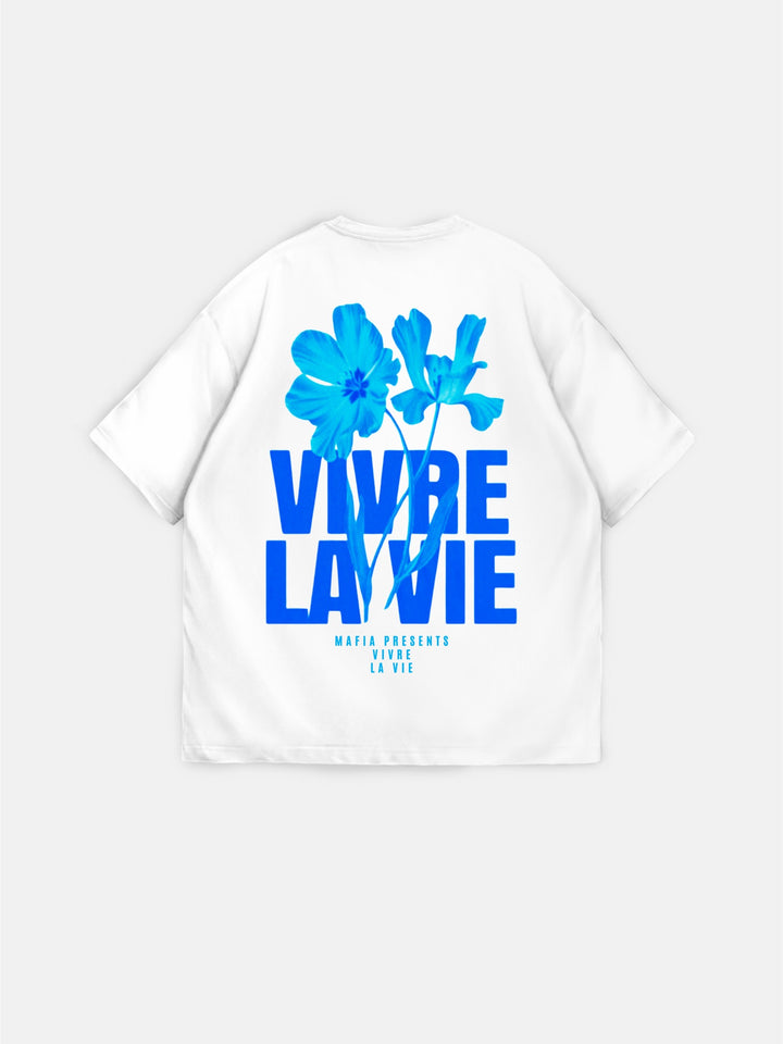 Oversize Vivre la Vie T-shirt - Ecru and Blue