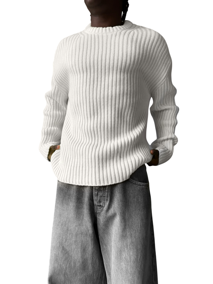 Loose Fit Striped Structure Pullover - Ecru