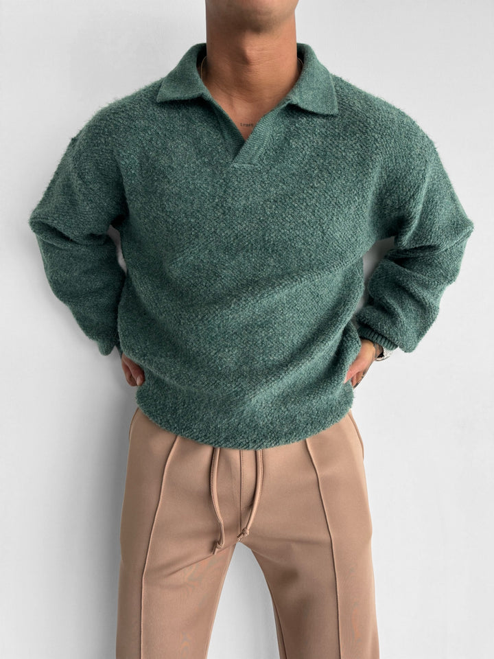Knit Collar Brushed Pullover - Petrol