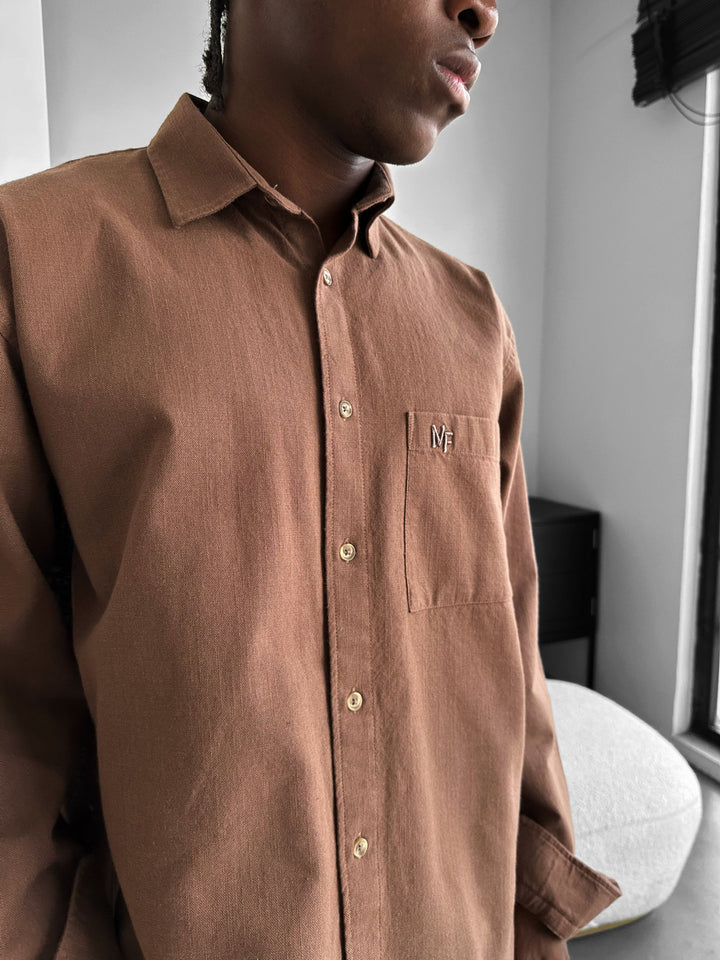 Oversize Linen Suit Shirt - Brown