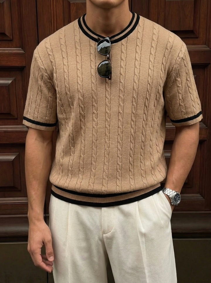 Regular Fit Braid Knit T-shirt - Beige