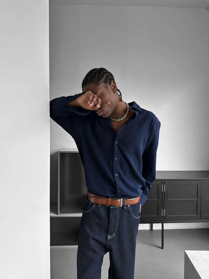 Regular Fit Cotton Shirt - Navy Blue