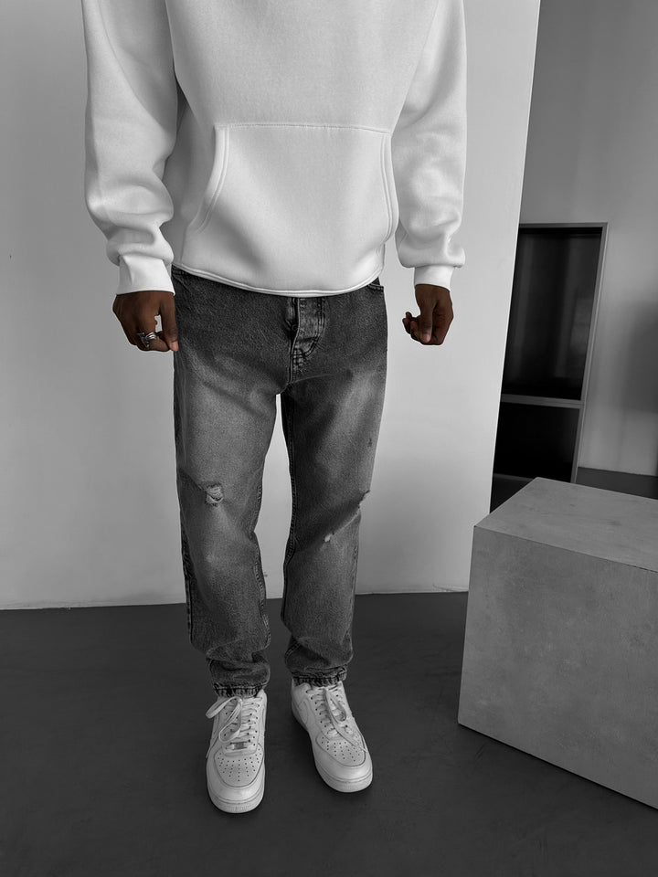 Baggy Washed Torn Jeans - Anthracite