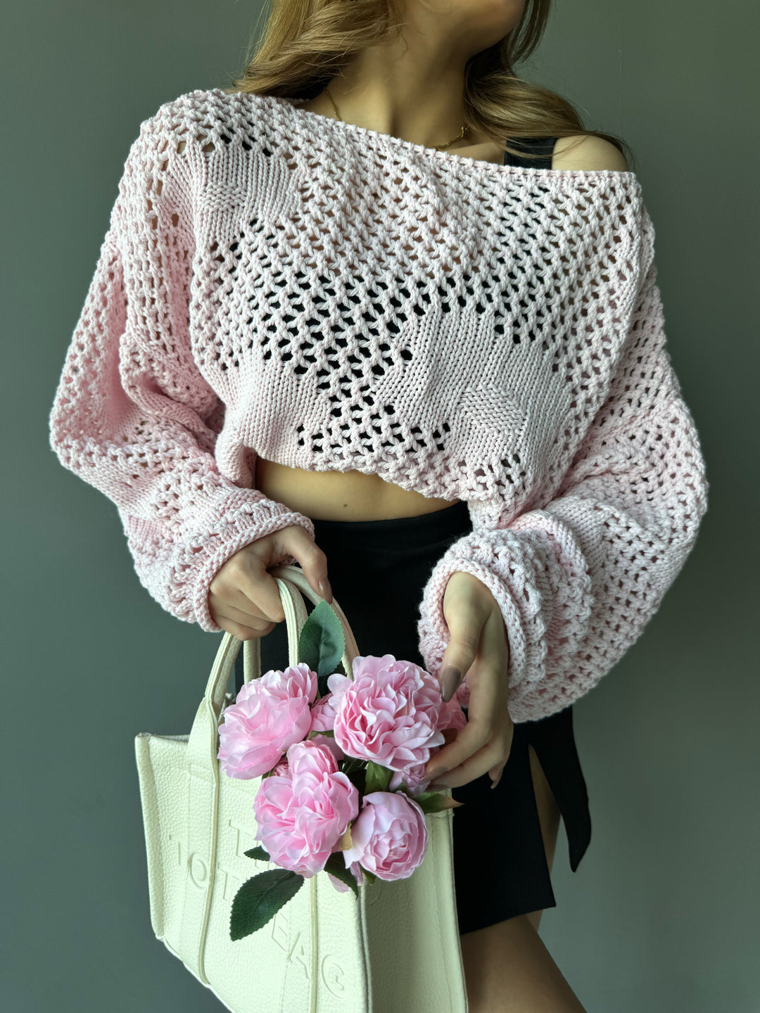 Flower Textured Sweater - Pouder