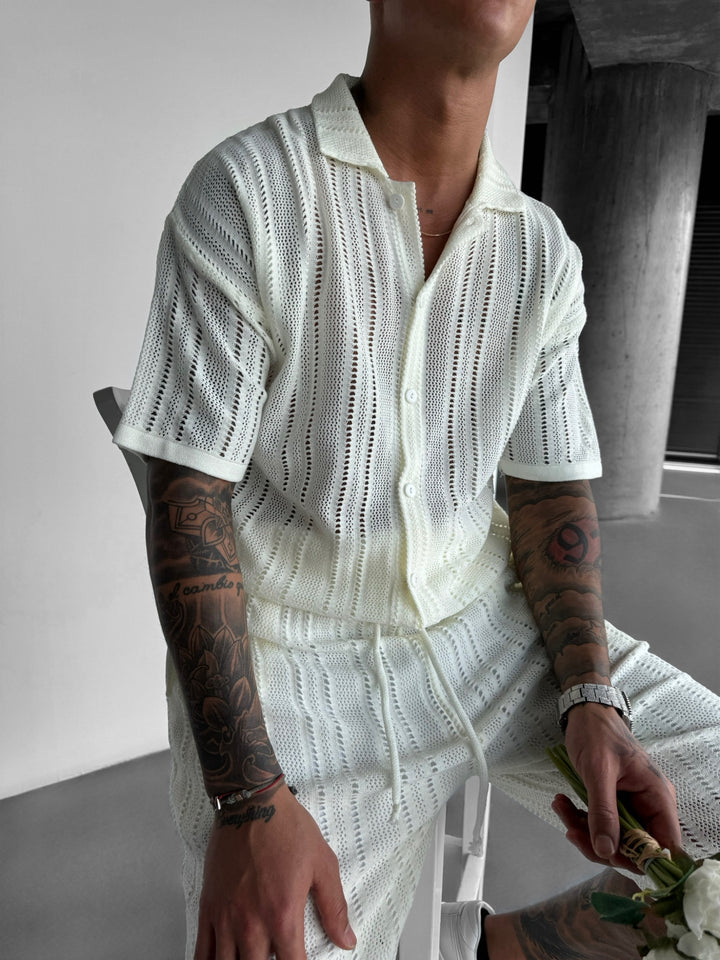 Oversize Structure Knit Shirt - White