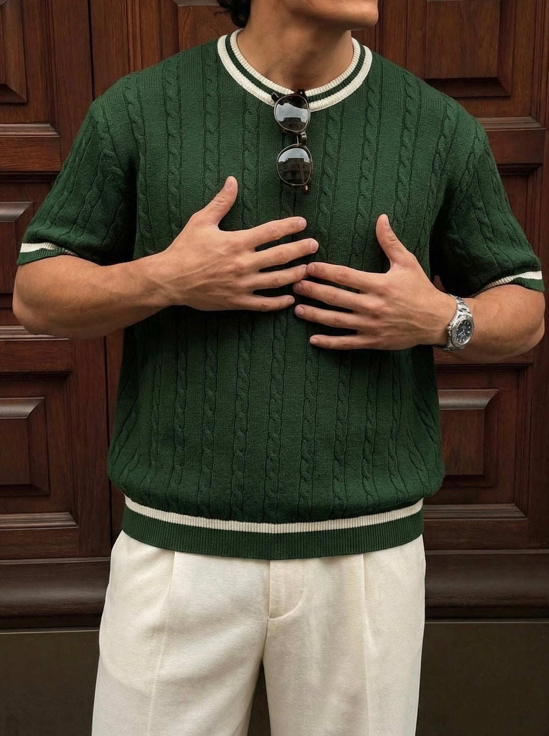 Regular Fit Braid Knit T-shirt - Green
