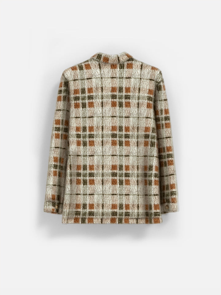 Oversize thick checked plush Shirt - Beige