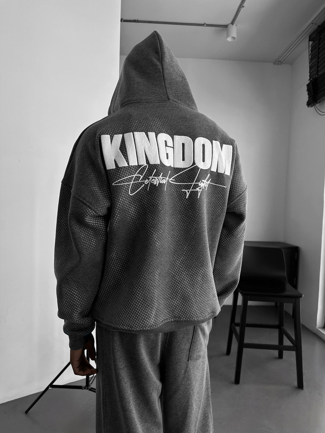 Oversize Kingdom Hoodie - Anthracite Melange and White
